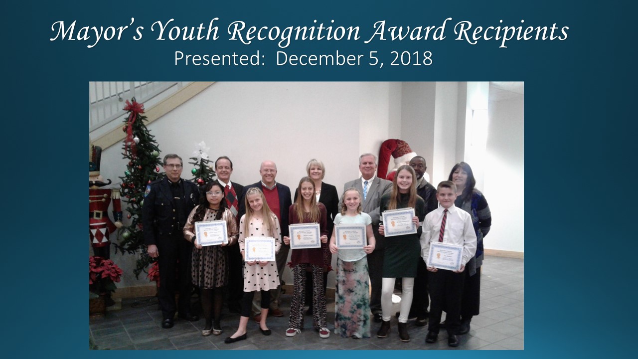 Mayor's Youth Recognition Award Presented December 5, 2018.